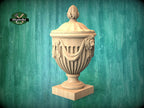 Handcrafted Wooden Classical Urn with Lion's Head Relief - Decorative Neoclassical Vase