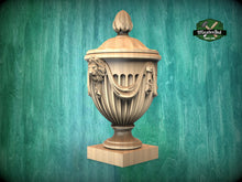 Load image into Gallery viewer, Handcrafted Wooden Classical Urn with Lion&#39;s Head Relief - Decorative Neoclassical Vase
