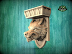 Angry Wolf Head Corbel - Intricately Carved Wooden Wolf Shelf Bracket, Majestic Wolf Wall Accent for Rustic Interiors