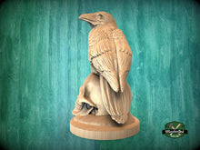 Load image into Gallery viewer, Handcrafted Wooden Raven &amp; Skull Statue - Intricate Gothic Home Decor, Unpainted Indoor Ornament, Unique Artistic Creation
