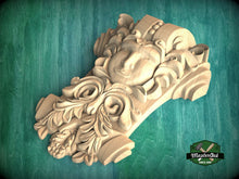 Load image into Gallery viewer, Carved Corbel with Human Face – Classical Decor Accent, Unpainted, Decorative Carved Wooden Corbel, 1pc, wood onlays, wood wall art decor
