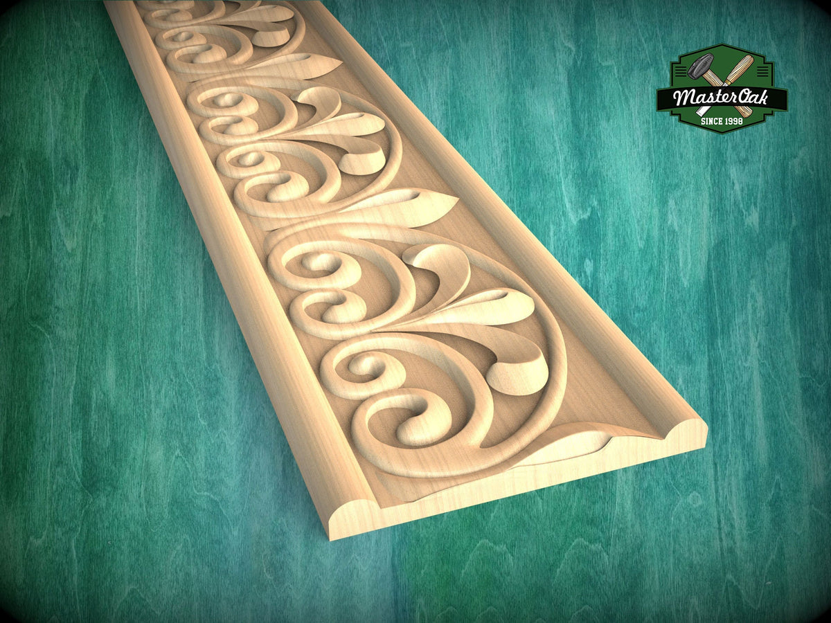 Elegant Fleur Motif: Carved Wood Molding Trim,  40" Decorative wooden moulding for cornices and friezes, 1 pc, Unpainted
