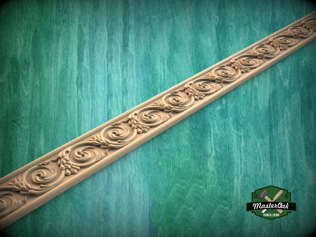 Traditional Swirling Pattern Moulding - Ornate Wood Accent for Rustic and Classic Decor,  40" Ornate molding panel, Carved wooden Baguette
