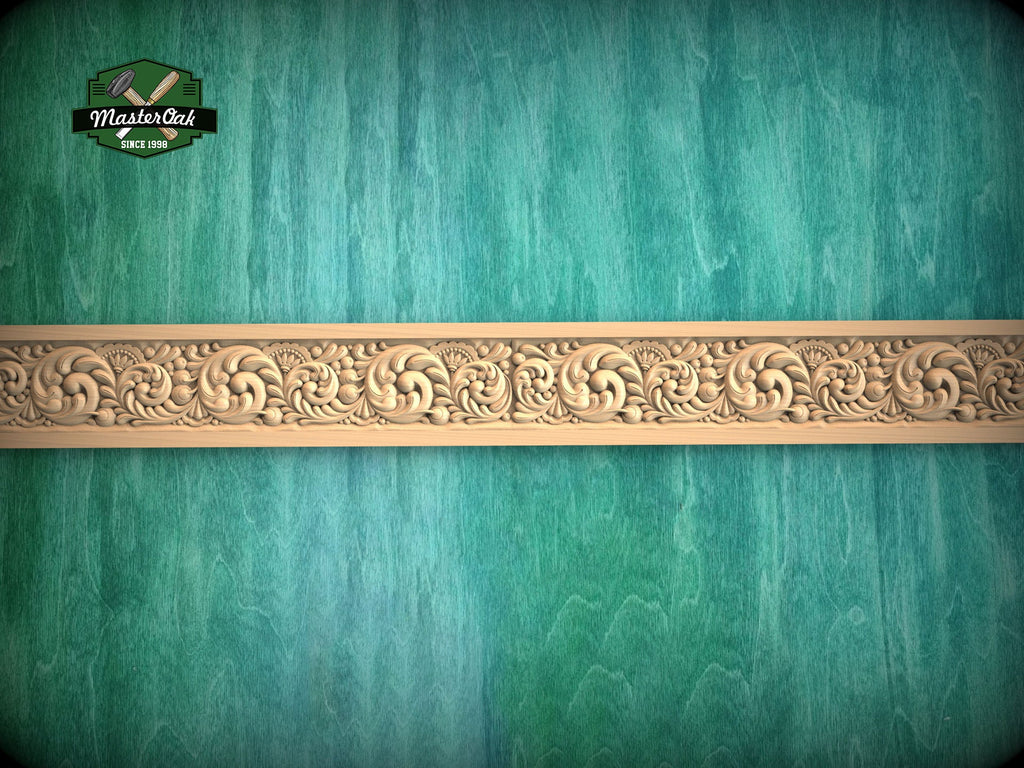 Decorative Moulding: Floral Elements in Classic Design,  40" Decorative wooden moulding for cornices and friezes, 1 pc, Unpainted
