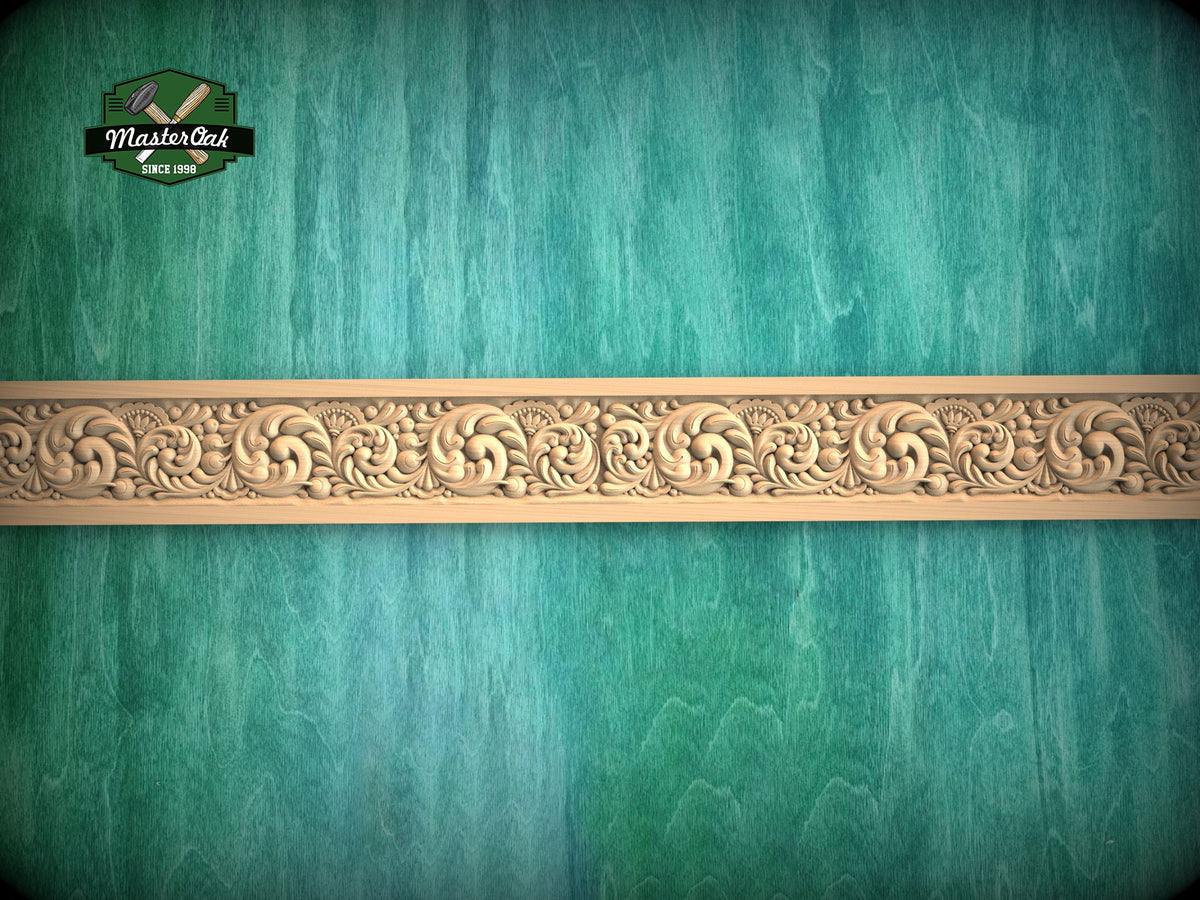Decorative Moulding: Floral Elements in Classic Design,  40" Decorative wooden moulding for cornices and friezes, 1 pc, Unpainted