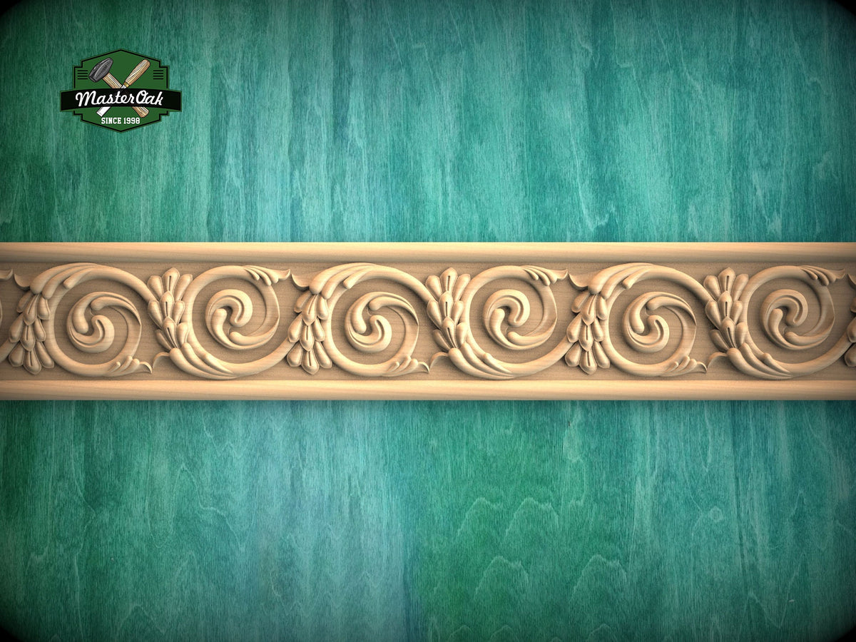 Traditional Swirling Pattern Moulding - Ornate Wood Accent for Rustic and Classic Decor,  40" Ornate molding panel, Carved wooden Baguette