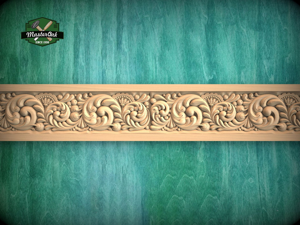 Decorative Moulding: Floral Elements in Classic Design,  40" Decorative wooden moulding for cornices and friezes, 1 pc, Unpainted