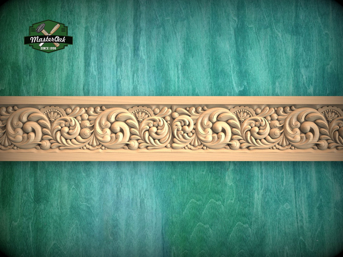 Decorative Moulding: Floral Elements in Classic Design,  40" Decorative wooden moulding for cornices and friezes, 1 pc, Unpainted