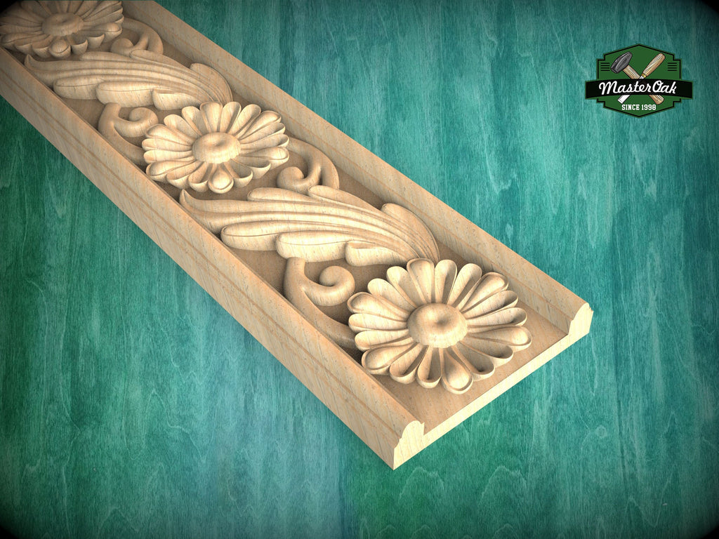 Versatile Wooden Moulding: Classic Baguette Design,  40" Ornate molding panel, Carved wooden Baguette, wood trim for interiors