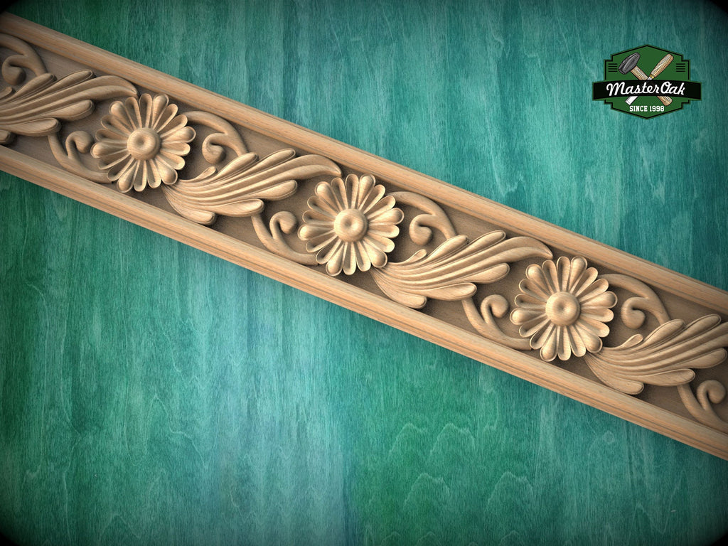 Versatile Wooden Moulding: Classic Baguette Design,  40" Ornate molding panel, Carved wooden Baguette, wood trim for interiors