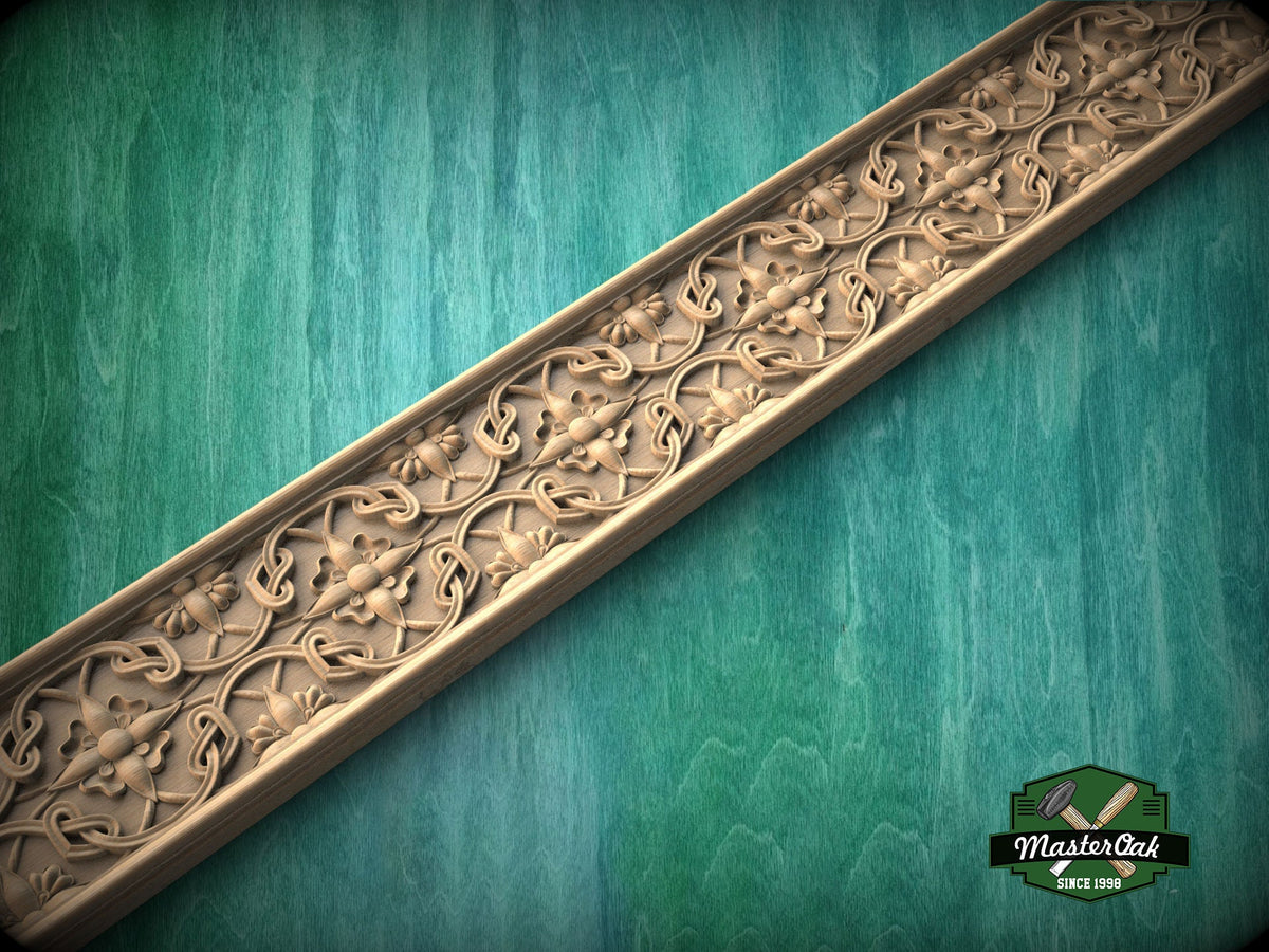 Interconnected Loops and Flowers Carved Moulding – Timeless Elegance,  40"  Intricate Weaving Pattern, 1 pc, Unpainted, Baguette