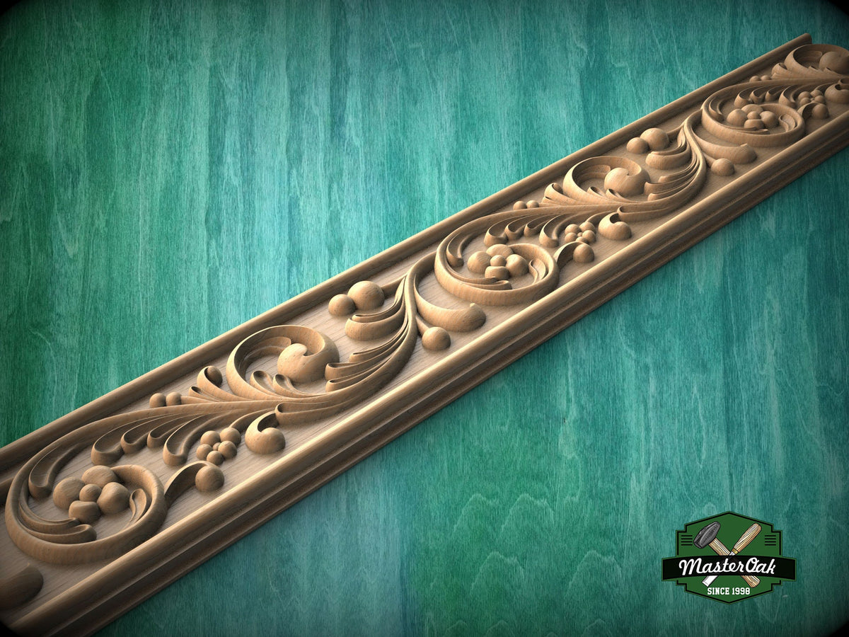Romantic Flowers Wood Carved Moulding – Classic Frieze Design,  40" , 1 pc, Unpainted, Floral Elegance Wood Baguette, Furniture Moulding