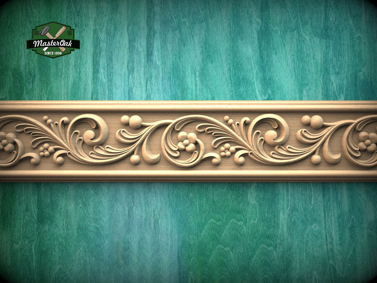 Romantic Flowers Wood Carved Moulding – Classic Frieze Design,  40" , 1 pc, Unpainted, Floral Elegance Wood Baguette, Furniture Moulding