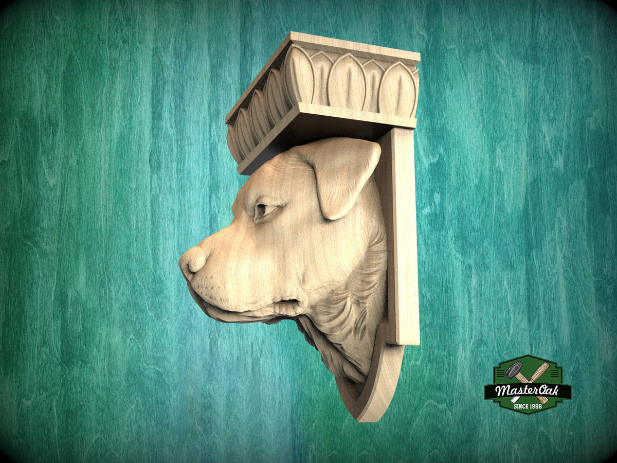 Handcrafted Rottweiler Wooden Corbel - Unpainted Canine Architectural Bracket - Customizable Indoor Dog Decor, Home Wall Embellishments