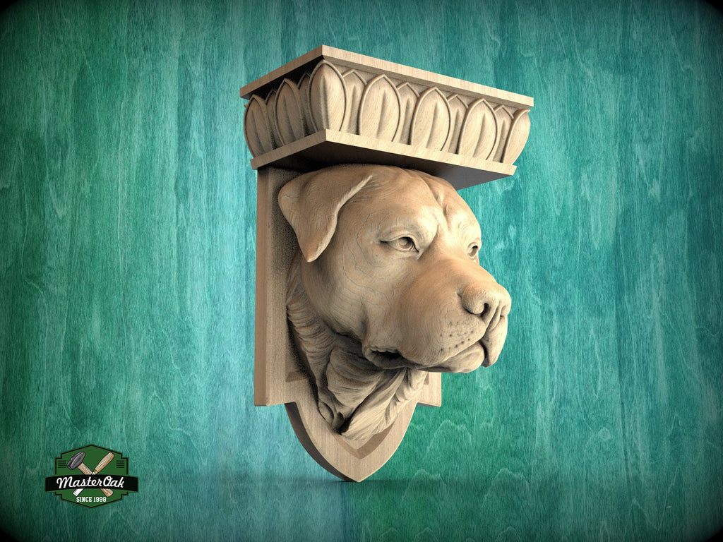 Handcrafted Rottweiler Wooden Corbel - Unpainted Canine Architectural Bracket - Customizable Indoor Dog Decor, Home Wall Embellishments