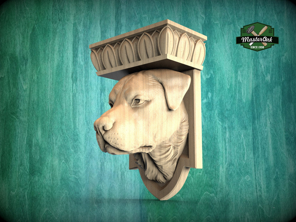 Handcrafted Rottweiler Wooden Corbel - Unpainted Canine Architectural Bracket - Customizable Indoor Dog Decor, Home Wall Embellishments