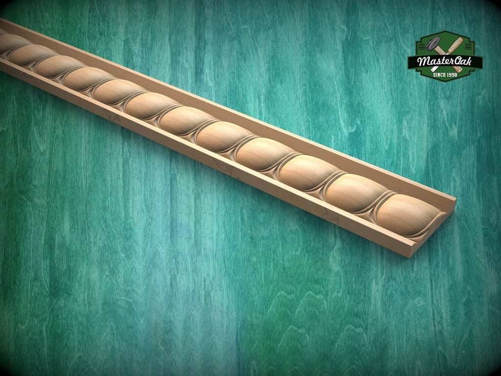 Oval Pattern Wood Moulding – Elegant Wall Accent,  40" classical wood cabinet moulding, 1 pc, Unpainted, Decorative Carved Baguette