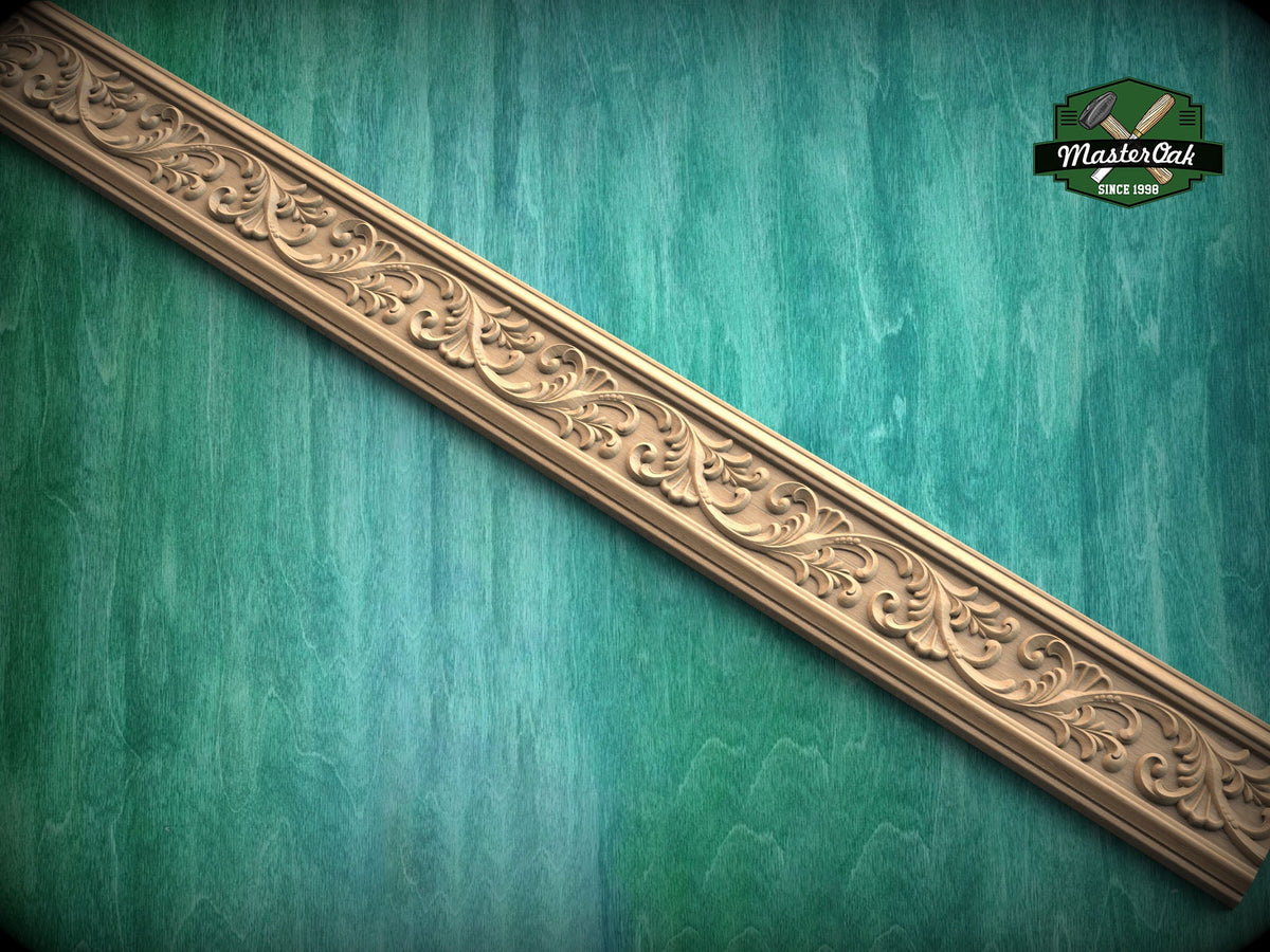 Flowing Foliage Wooden Moulding – Artisanal Craftsmanship,  40" , 1 pc, Unpainted, Classic Scroll Leaf Carved Moulding Baguette