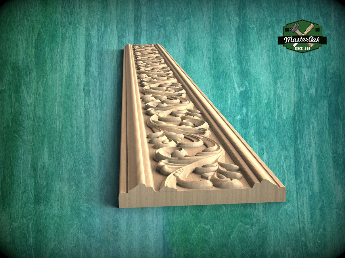 Flowing Foliage Wooden Moulding – Artisanal Craftsmanship,  40" , 1 pc, Unpainted, Classic Scroll Leaf Carved Moulding Baguette