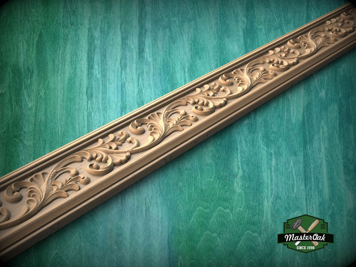 Flowing Foliage Wooden Moulding – Artisanal Craftsmanship,  40" , 1 pc, Unpainted, Classic Scroll Leaf Carved Moulding Baguette