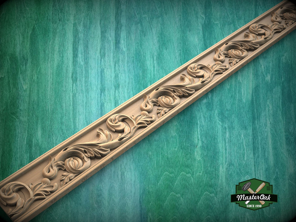 Baroque Scrollwork Wood Molding – Ornate Swirl Wood Trim,  40" , 1 pc, Unpainted, Rectangular Wooden Baguette, Furniture Moulding