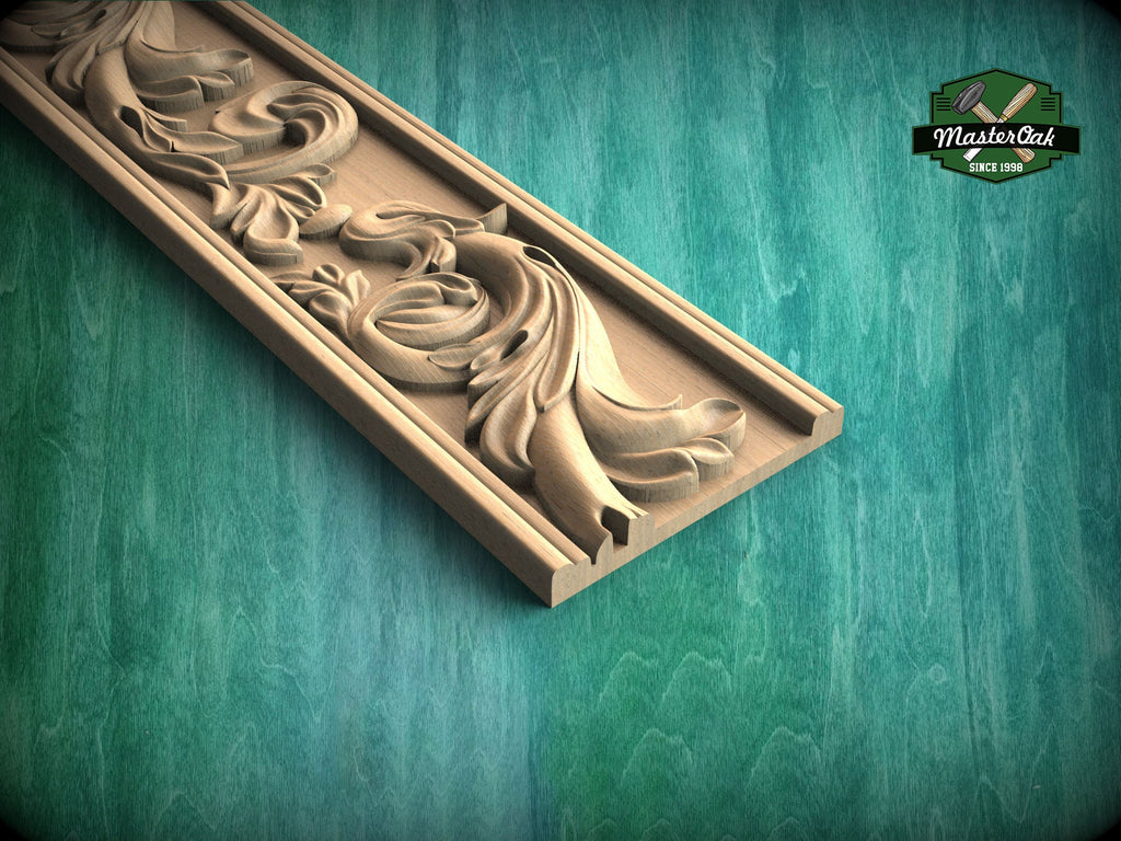 Baroque Scrollwork Wood Molding – Ornate Swirl Wood Trim,  40" , 1 pc, Unpainted, Rectangular Wooden Baguette, Furniture Moulding