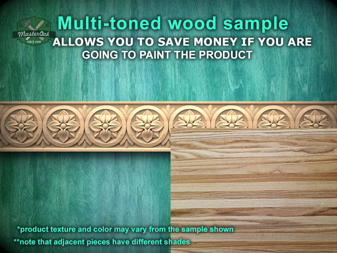 Classic Carved Wood Molding – Symmetrical Rosette Design,  40" , 1 pc, Unpainted, Hardwood Rosette Detail, Furniture Moulding