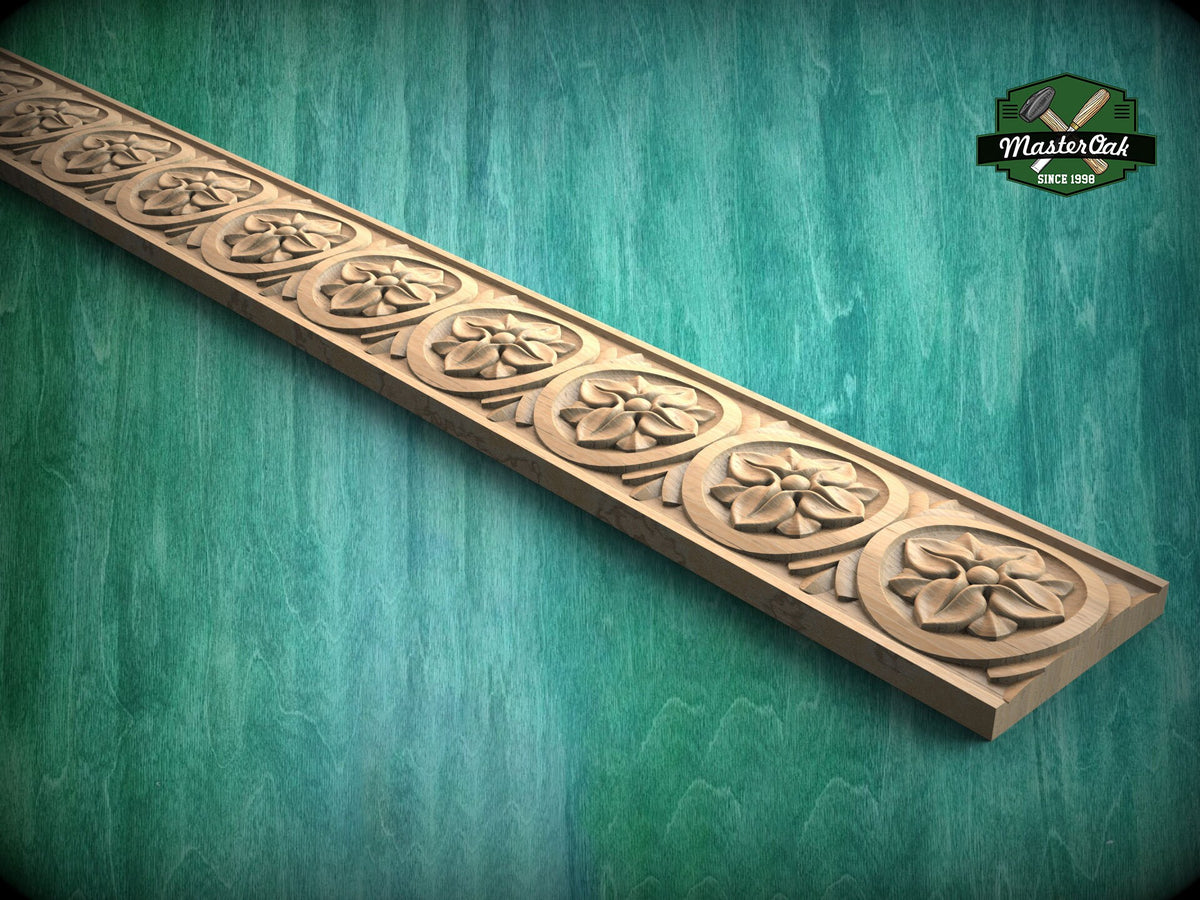 Classic Carved Wood Molding – Symmetrical Rosette Design,  40" , 1 pc, Unpainted, Hardwood Rosette Detail, Furniture Moulding