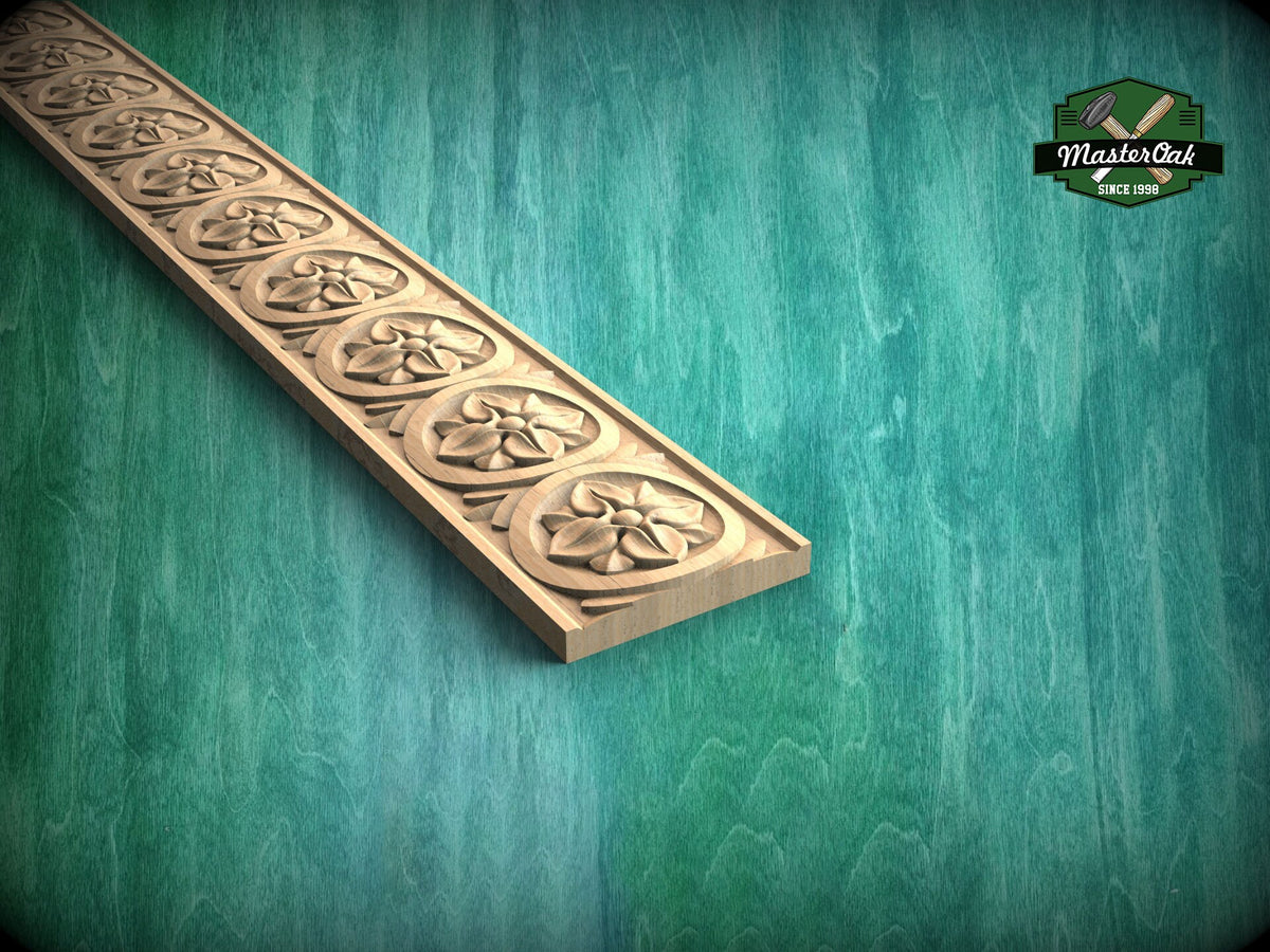 Classic Carved Wood Molding – Symmetrical Rosette Design,  40" , 1 pc, Unpainted, Hardwood Rosette Detail, Furniture Moulding