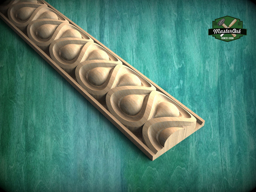Teardrop Symphony Wood Baguette – Eco-Friendly Carved Droplet Decor, 40" Elegant Wood Detail, 1 pc, Unpainted, Carved Moulding