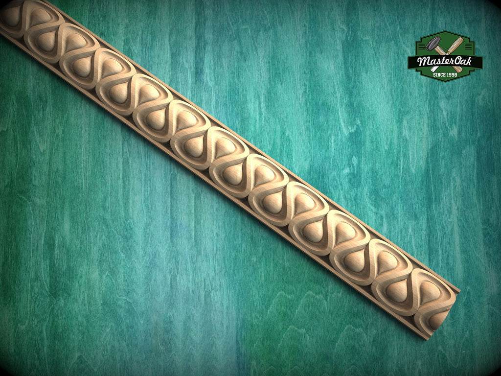 Teardrop Symphony Wood Baguette – Eco-Friendly Carved Droplet Decor, 40" Elegant Wood Detail, 1 pc, Unpainted, Carved Moulding