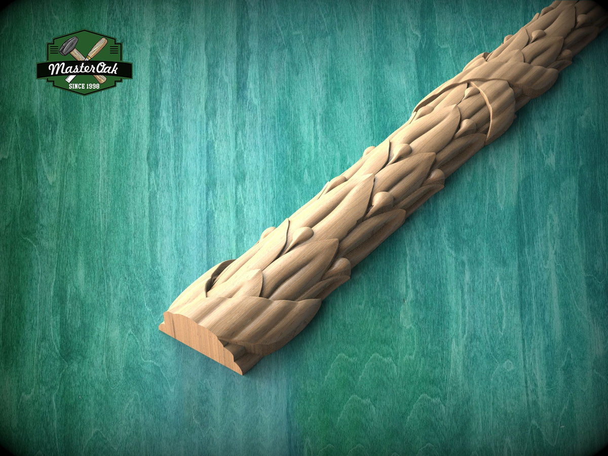 French Laurel Leaf Carved Moulding – Classic Elegance, 40" Sophisticated Berry & Leaf Wood Trim, 1 pc, Unpainted, Carved Baguette