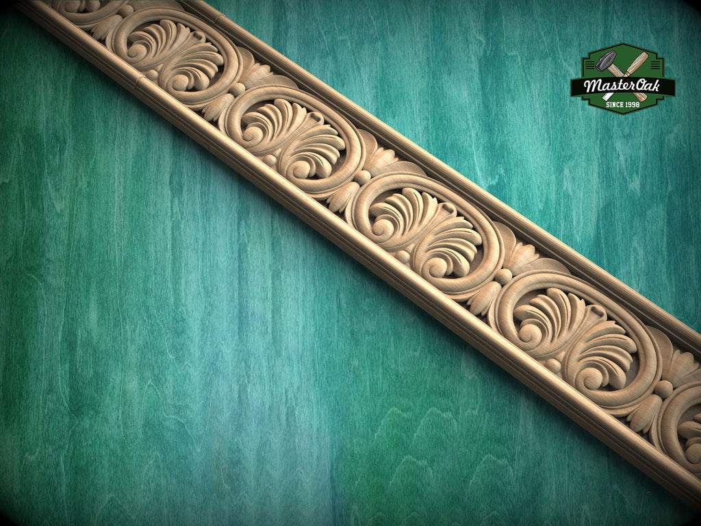 Greek Revival Wood Trim – Classical Acanthus Leaf Carved Moulding, 40" Ornate molding panel, Carved wooden Baguette, wood trim for interiors