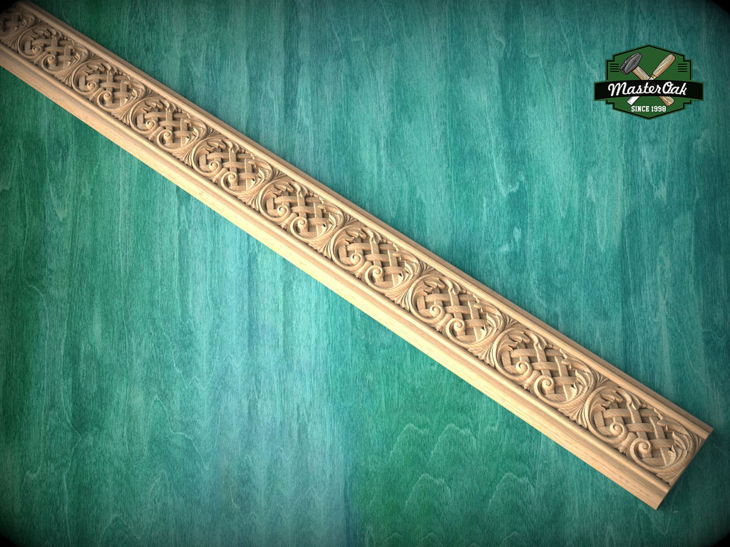 Elegant Wood Moulding with Celtic Interlace – Artisan Crafted Detail, 40" , 1 pc, Unpainted, Carved Home Decor, Furniture Baguette