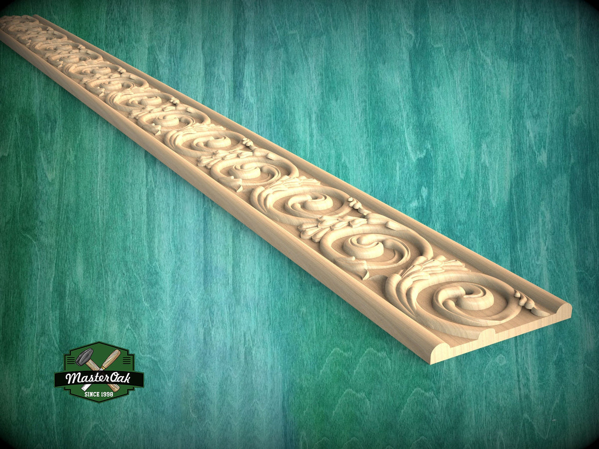 Traditional Swirling Pattern Moulding - Ornate Wood Accent for Rustic and Classic Decor,  40" Ornate molding panel, Carved wooden Baguette