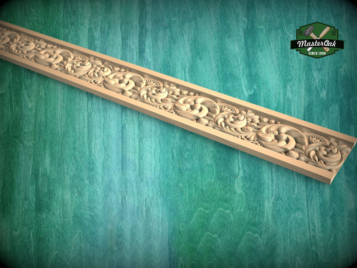 Decorative Moulding: Floral Elements in Classic Design,  40" Decorative wooden moulding for cornices and friezes, 1 pc, Unpainted