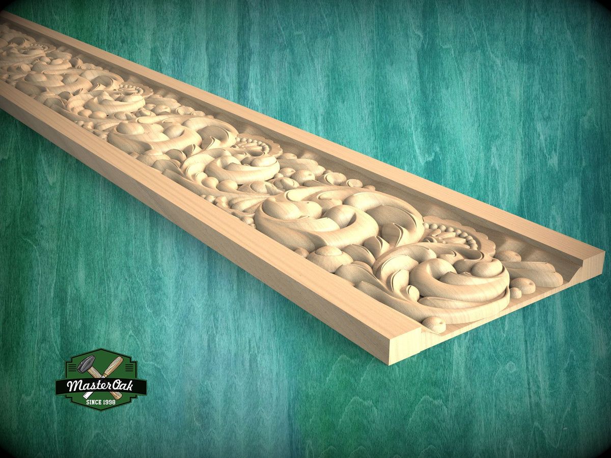 Decorative Moulding: Floral Elements in Classic Design,  40" Decorative wooden moulding for cornices and friezes, 1 pc, Unpainted