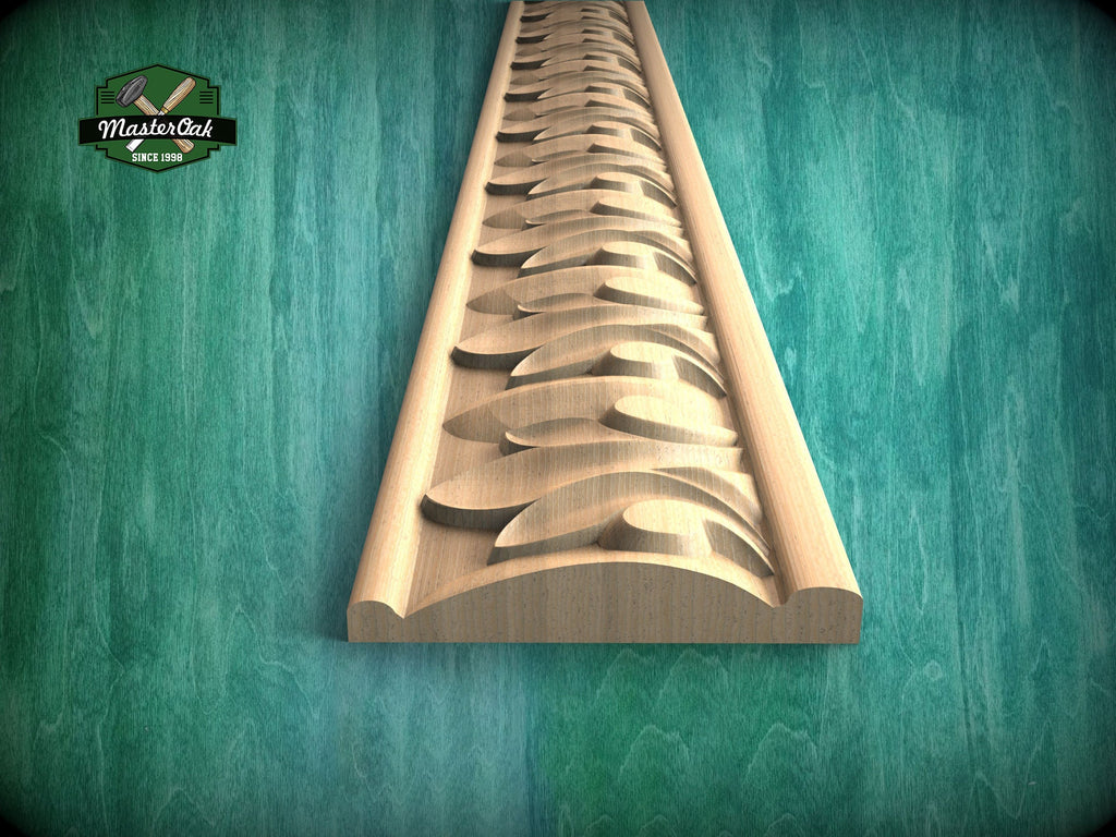Classic leaf-flame patterned Wood Moulding - Timeless Baroque Style Trim,  40" Symmetrical Design Moulding, 1 pc, Unpainted, Carved Baguette