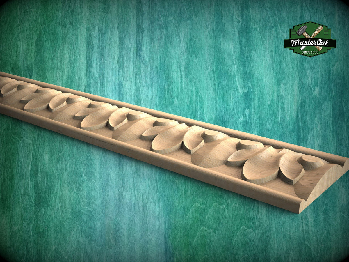 Classic leaf-flame patterned Wood Moulding - Timeless Baroque Style Trim,  40" Symmetrical Design Moulding, 1 pc, Unpainted, Carved Baguette