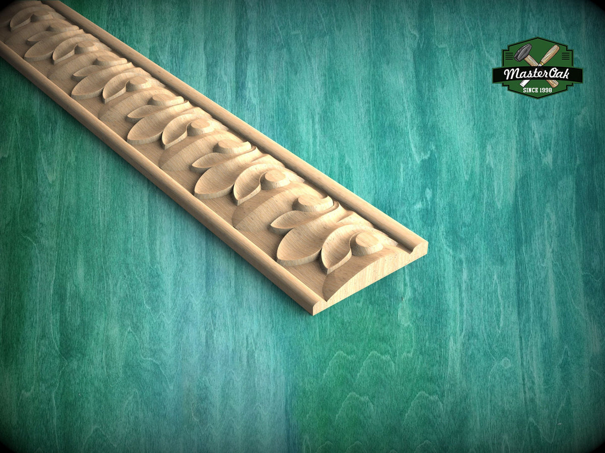 Classic leaf-flame patterned Wood Moulding - Timeless Baroque Style Trim,  40" Symmetrical Design Moulding, 1 pc, Unpainted, Carved Baguette
