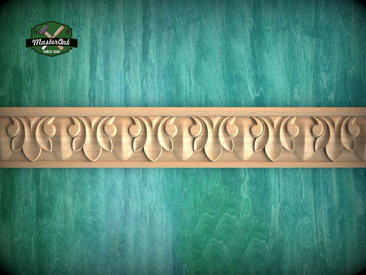 Classic leaf-flame patterned Wood Moulding - Timeless Baroque Style Trim,  40" Symmetrical Design Moulding, 1 pc, Unpainted, Carved Baguette