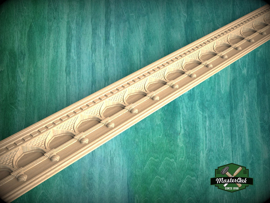 Architectural Carved Neo Gothic Tracery Cornice - Classical Crown Molding, 40", 1 pc, Unpainted, Carved Baguette, Gothic Style Molding