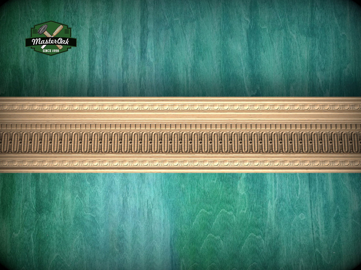 Elegant Carved Wood Crown Moulding – Egg & Dart and Fluted Design, 40" Symmetrical Design Moulding, 1 pc, Unpainted, Carved Baguette