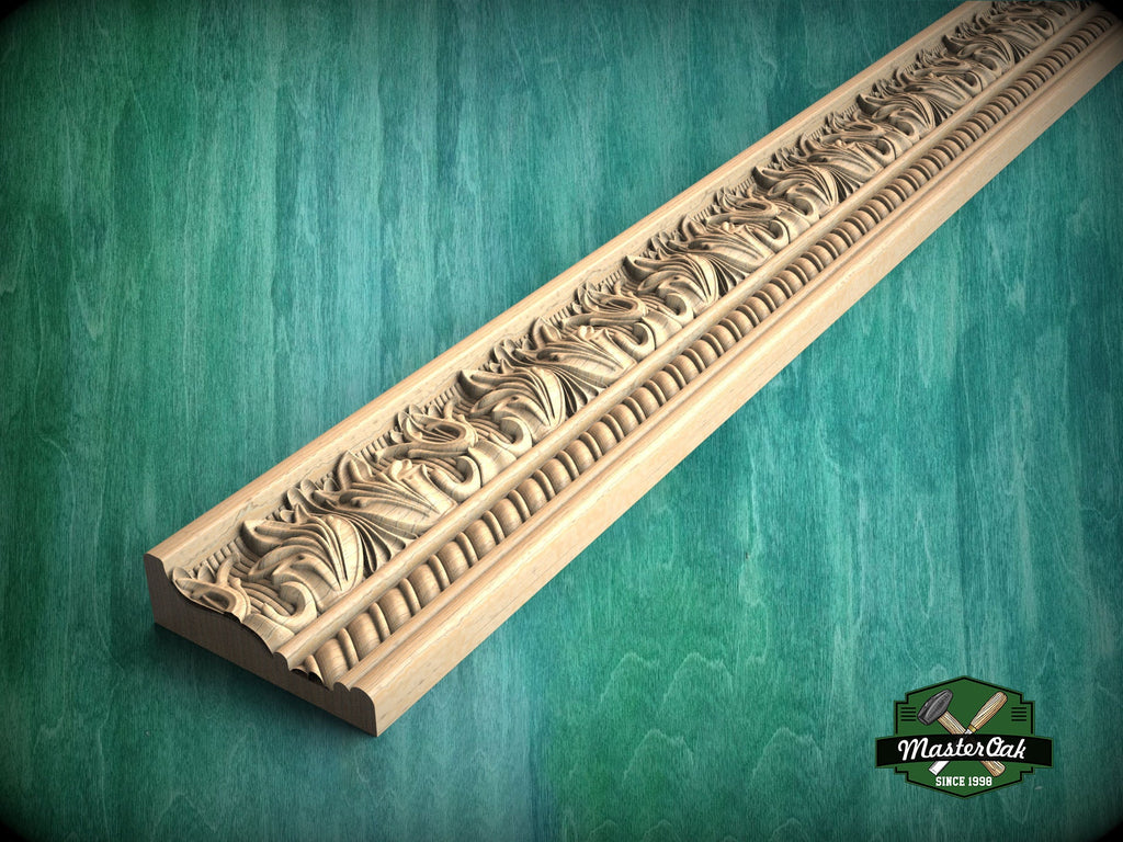 Revival Carved Wood Moulding with Fleur-de-Lis Accent, 40" Elegant Wood Detail, 1 pc, Unpainted, Carved Moulding