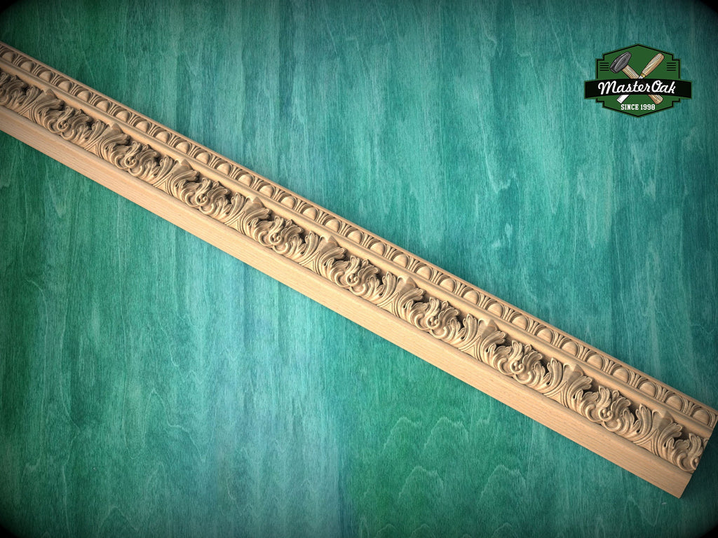 Egg and Dart Acanthus Leaf Carved Moulding - Antique Revival, 40" Elegant Wood Detail, 1 pc, Unpainted, Carved Moulding