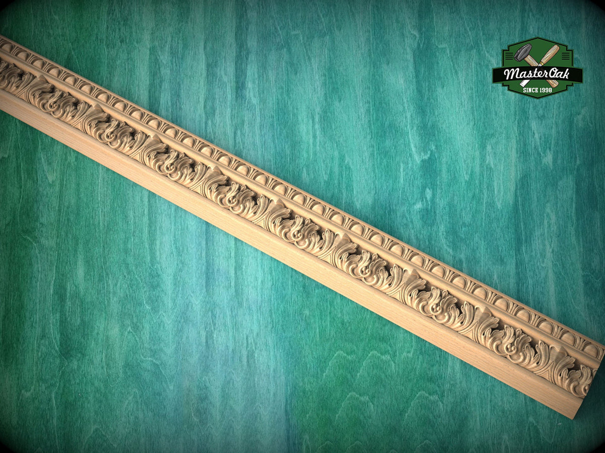 Egg and Dart Acanthus Leaf Carved Moulding - Antique Revival, 40" Elegant Wood Detail, 1 pc, Unpainted, Carved Moulding