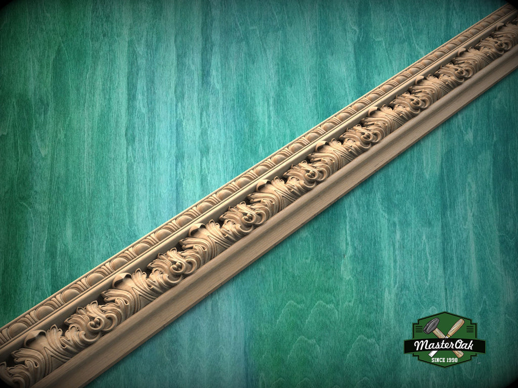 Egg and Dart Acanthus Leaf Carved Moulding - Antique Revival, 40" Elegant Wood Detail, 1 pc, Unpainted, Carved Moulding