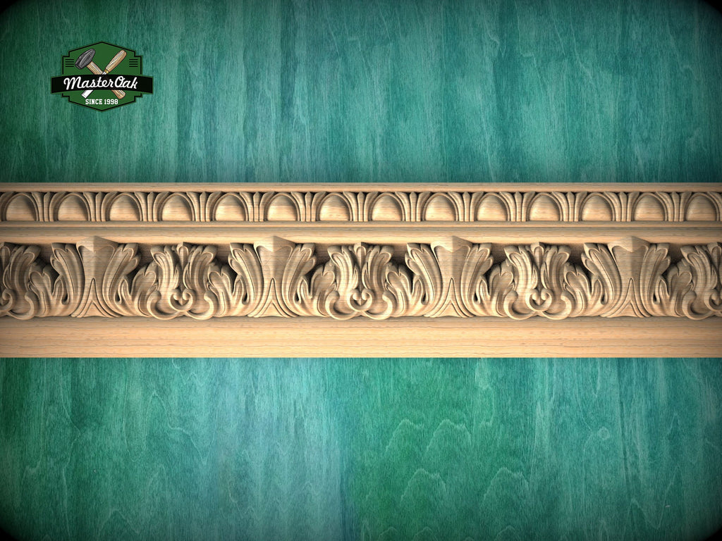 Egg and Dart Acanthus Leaf Carved Moulding - Antique Revival, 40" Elegant Wood Detail, 1 pc, Unpainted, Carved Moulding
