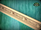 Carved Wooden Molding with Mask and Oak Leaf Pattern – Classic Interior Element, 40" Elegant Wood Detail, 1 pc, Unpainted, Carved Moulding