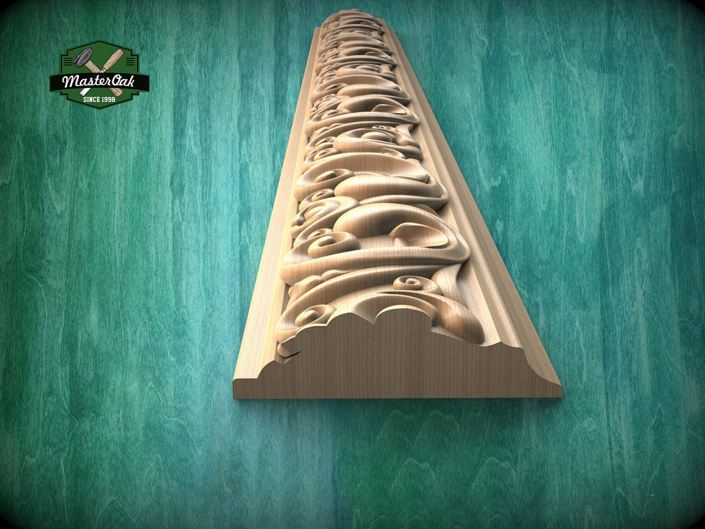 Opulent Scrolls and Waves - Baroque Style Carved Wood Molding, 40" Elegant Wood Detail, 1 pc, Unpainted, Carved Baguette